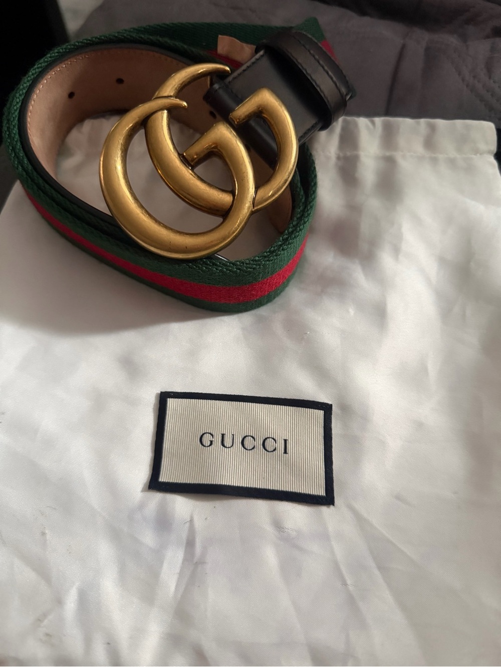 Gucci marmont Green and Red Web Stripe Belt with Gold Double G Buckle 95